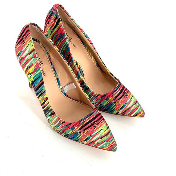 Prabal Gurung for Target Heels 7 Multi Stripe Pink Green Pumps Glam - Picture 5 of 7
